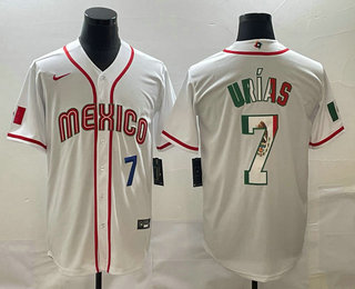 Men's Mexico Baseball #7 Julio Urias Number 2023 White World Baseball Classic Stitched Jersey9