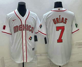 Men's Mexico Baseball #7 Julio Urias 2023 White World Baseball Classic Stitched Jerseys