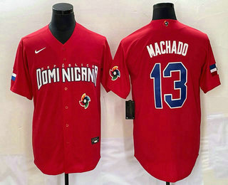 Men's Dominican Republic Baseball #13 Manny Machado 2023 Red World Classic Stitched Jersey