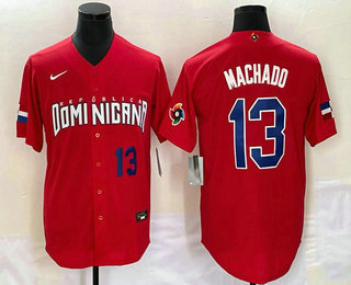 Men's Dominican Republic Baseball #13 Manny Machado Number 2023 Red World Classic Stitched Jerseys