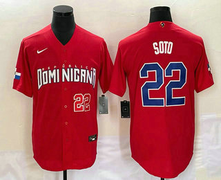 Men's Dominican Republic Baseball #22 Juan Soto Number 2023 Red World Classic Stitched Jersey