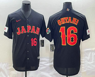 Mens Japan Baseball #16 Shohei Ohtani Number 2023 Black World Classic Stitched Jersey