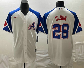 Men's Atlanta Braves #28 Matt Olson Number 2023 City Connect Cool Base Stitched Jersey