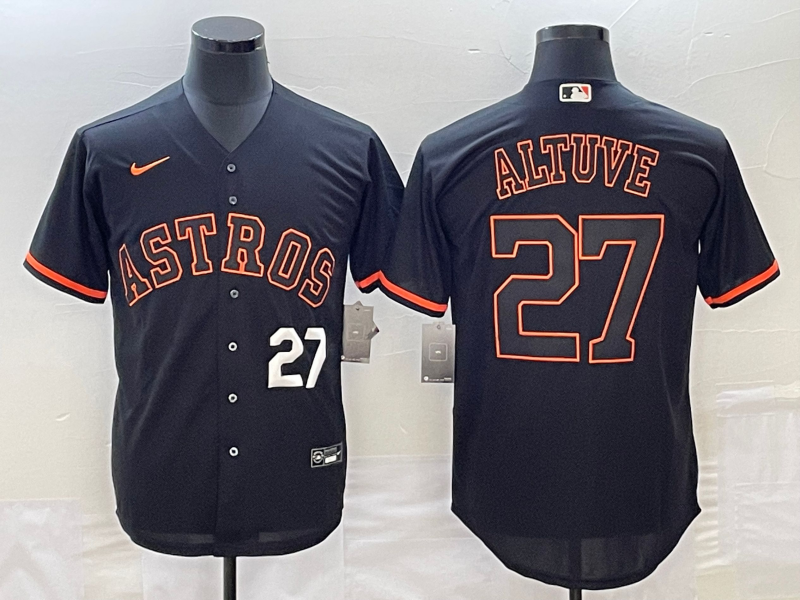 Men's Houston Astros #27 Jose Altuve Number Lights Out Black Fashion Stitched MLB Cool Base Nike Jersey2