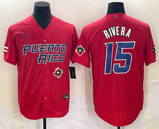 Men's Puerto Rico Baseball #15 Emmanuel Rivera 2023 Red World Classic With Patch Stitched Jerseys