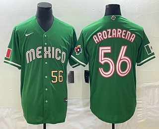 Men's Mexico Baseball #56 Randy Arozarena Number 2023 Green World Classic Stitched Jersey1