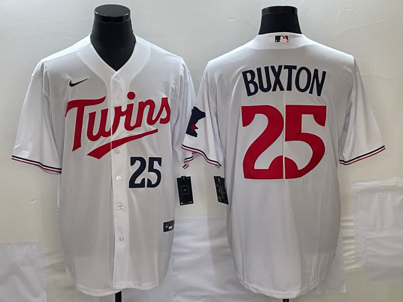 Men's Minnesota Twins #25 Byron Buxton Number White Red Stitched MLB Cool Base Nike Jersey