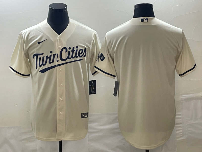 Men's Minnesota Twins Blank Cream Cool Base Stitched Baseball Jersey