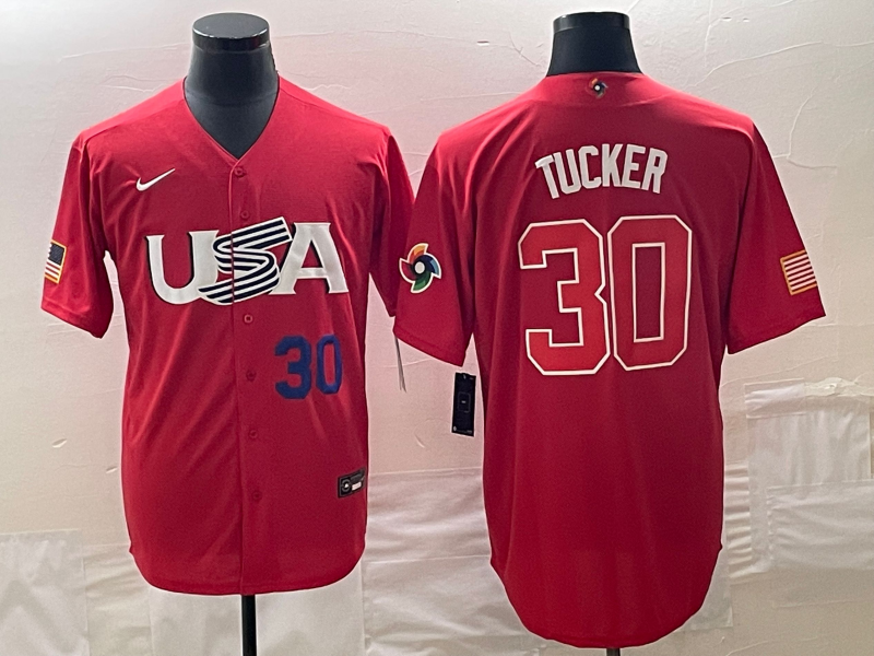 Men's USA Baseball #30 Kyle Tucker Number 2023 Red World Classic With Patch Stitched Jerseys