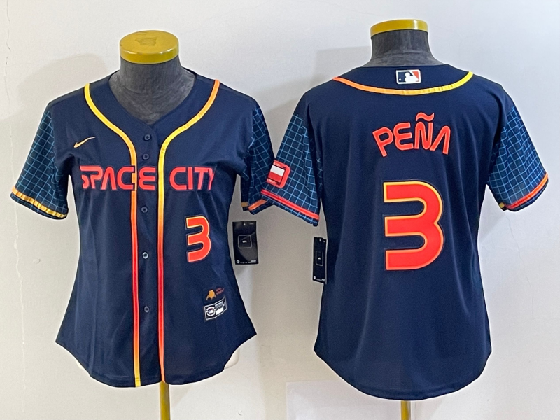 Women's Houston Astros #3 Jeremy Pena Number 2022 Navy Blue City Connect Cool Base Stitched Jersey