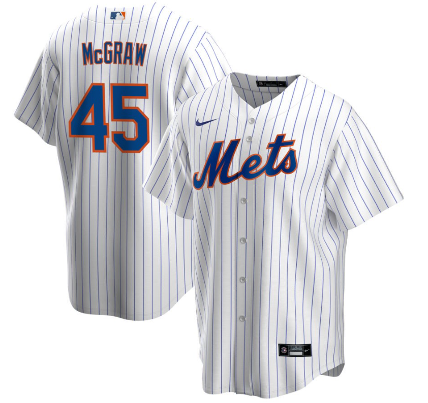 Men's New York Mets McGraw,Tug - 45 White Home Retired Roster Stitched Baseball Jersey