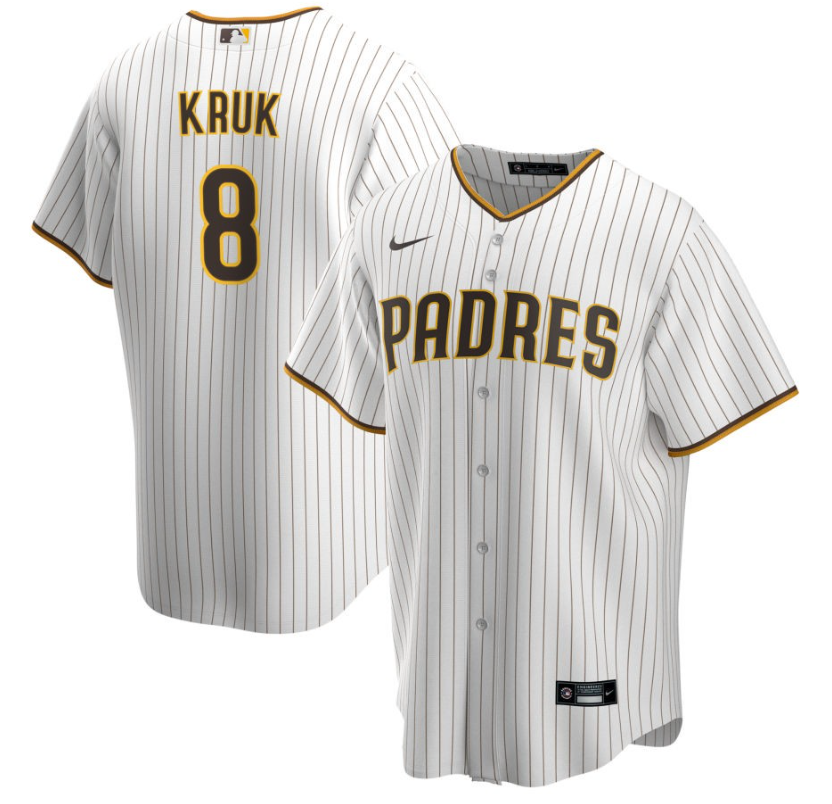 Men's San Diego Padres Kruk,John - 8 White Home Retired Roster Stitched Baseball Jersey