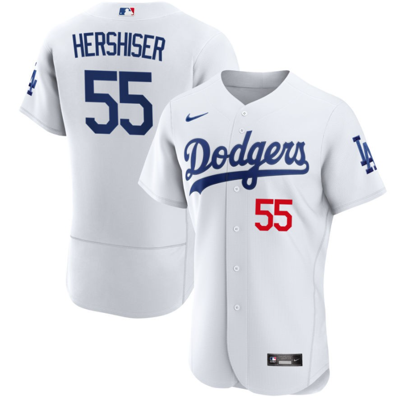 Men's LA Los Angeles Dodgers White Hershiser,Orel - 55 Home Retired Roster Stitched Baseball Jersey