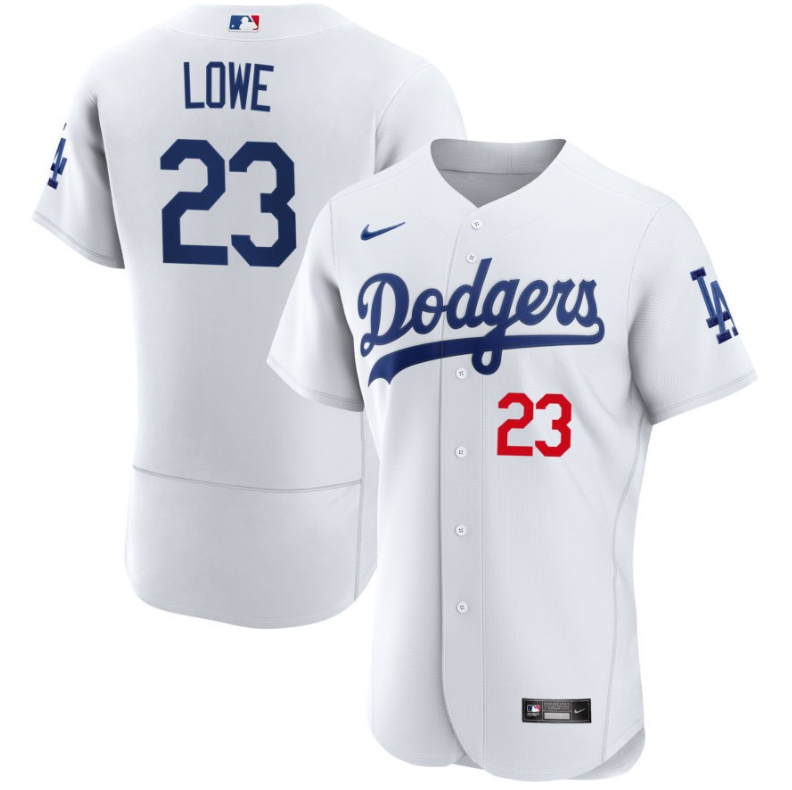 Men's LA Los Angeles Dodgers White Lowe,Derek - 23 Home Retired Roster Stitched Baseball Jersey