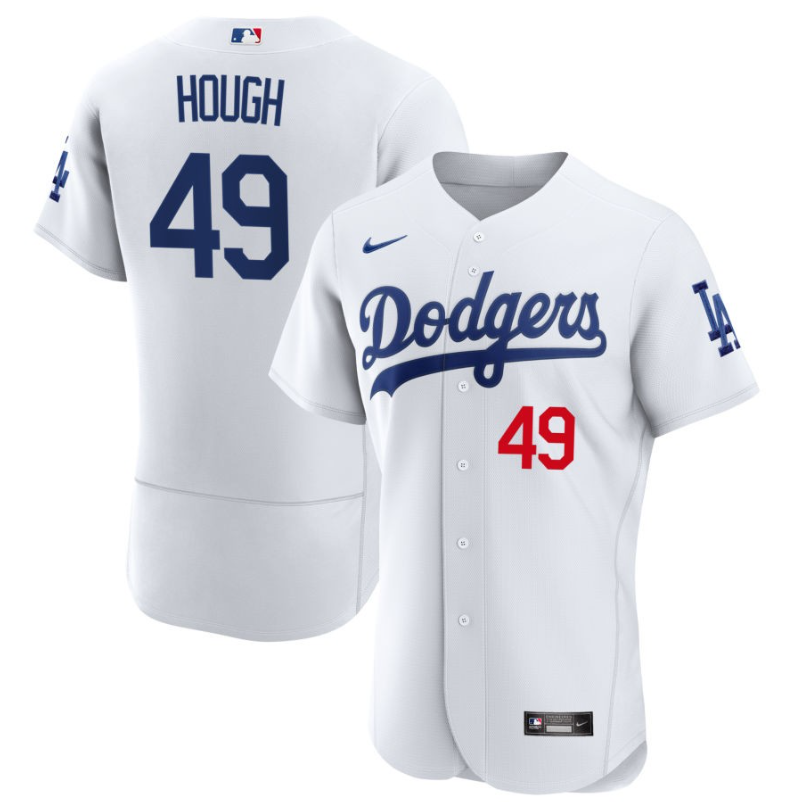 Men's LA Los Angeles Dodgers White Hough,Charlie - 49 Home Retired Roster Stitched Baseball Jersey