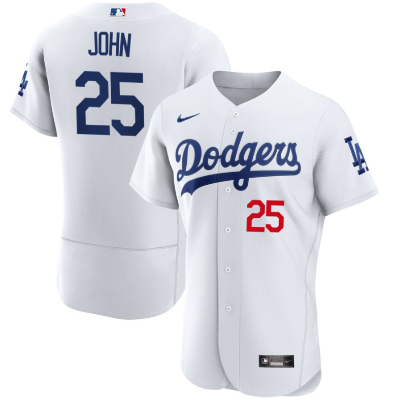 Men's LA Los Angeles Dodgers White John,Tommy - 25 Home Retired Roster Stitched Baseball Jersey