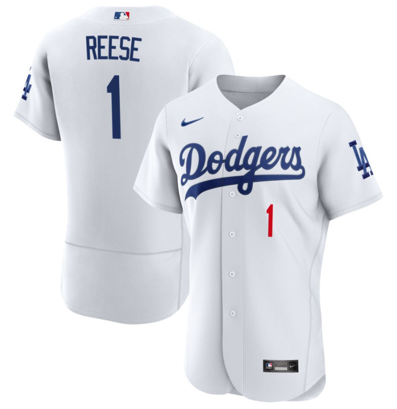 Men's LA Los Angeles Dodgers White Reese,Pee Wee - 1 Home Retired Roster Stitched Baseball Jersey