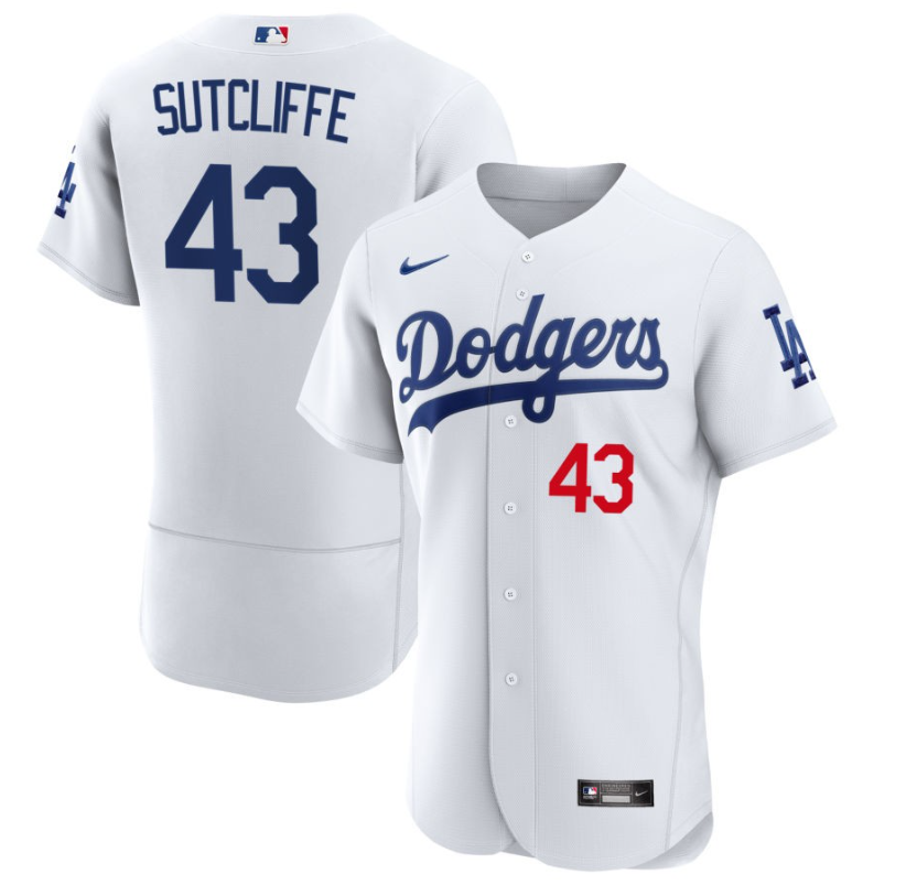 Men's LA Los Angeles Dodgers White Sutcliffe,Rick - 43 Home Retired Roster Stitched Baseball Jersey