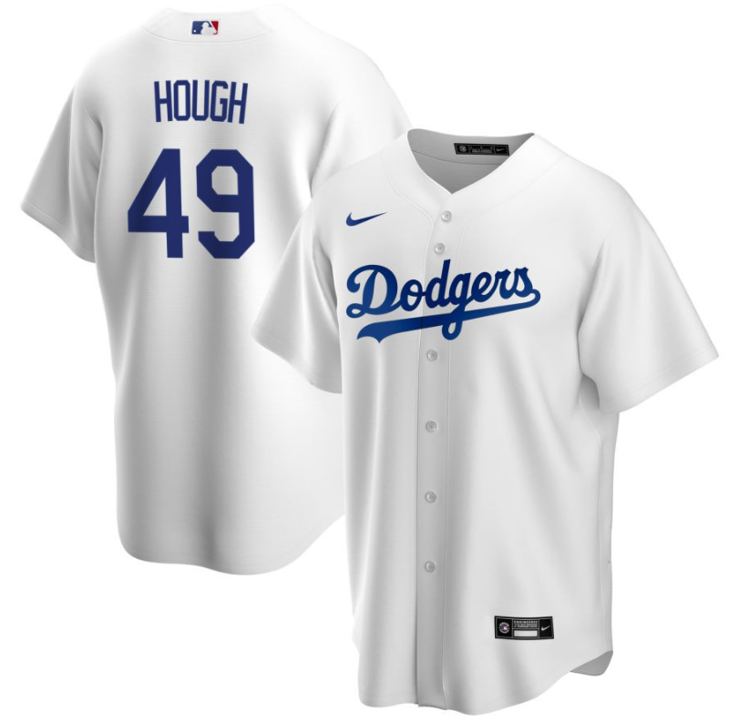 Men's LA Los Angeles Dodgers White Hough,Charlie - 49 Home Retired Roster Stitched Baseball Jersey 1