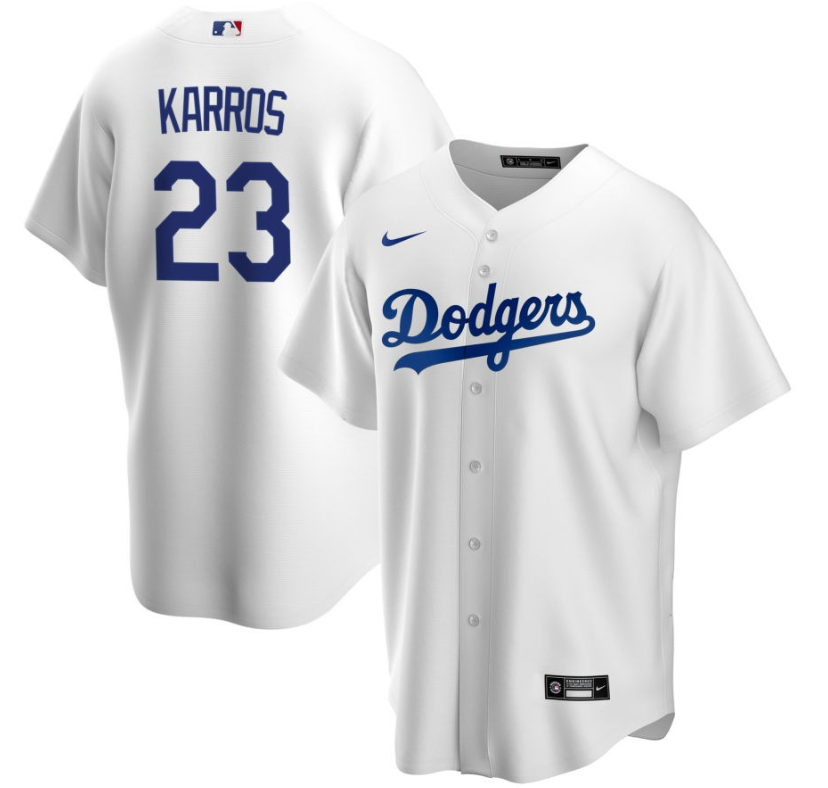 Men's LA Los Angeles Dodgers White Karros,Eric - 23 Home Retired Roster Stitched Baseball Jersey 1