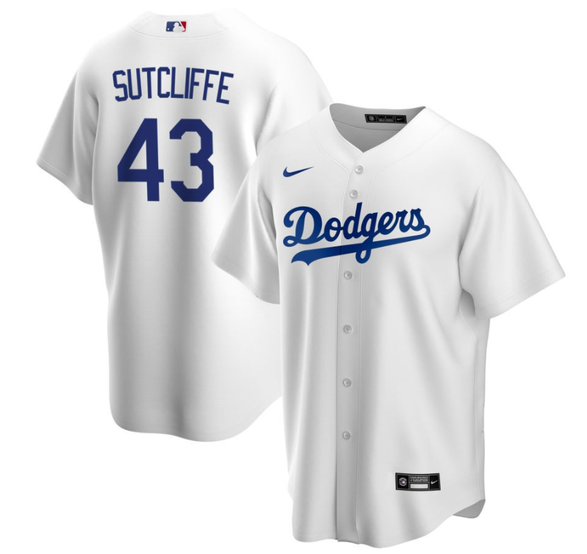 Men's LA Los Angeles Dodgers White Sutcliffe,Rick - 43 Home Retired Roster Stitched Baseball Jersey 1