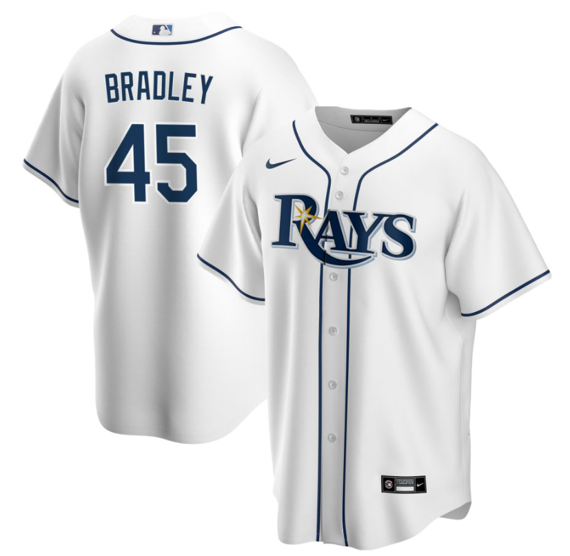 Men's Tampa Bay Rays Bradley,Taj - 45 White Home Retired Roster Stitched Baseball Jersey