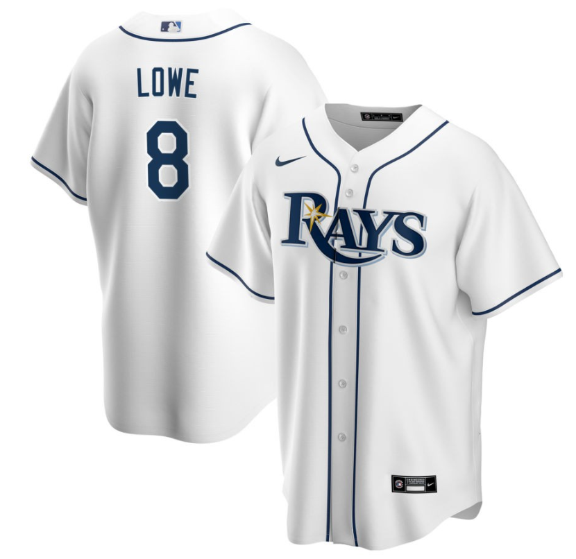 Men's Tampa Bay Rays Lowe,Brandon - 8 White Home Retired Roster Stitched Baseball Jersey