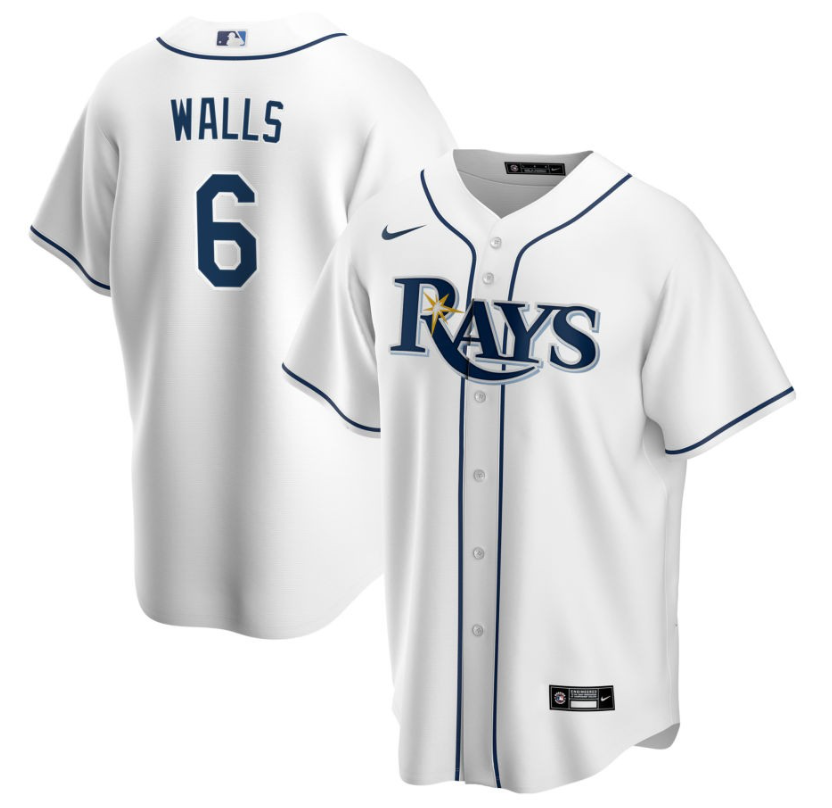 Men's Tampa Bay Rays Walls,Taylor - 6 White Home Retired Roster Stitched Baseball Jersey