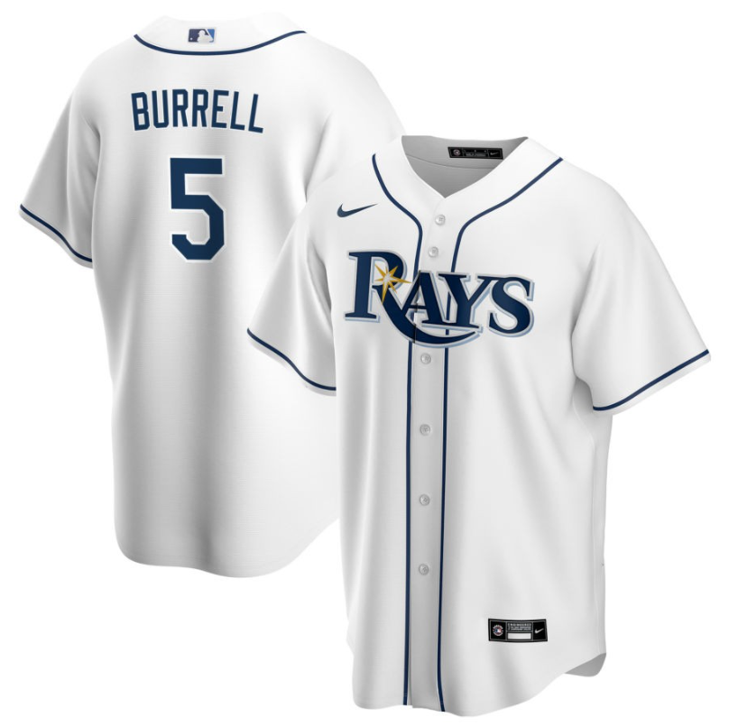 Men's Tampa Bay Rays Burrell,Pat - 5 White Home Retired Roster Stitched Baseball Jersey