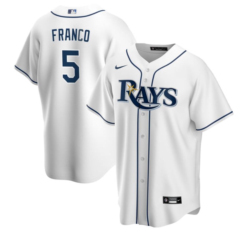 Men's Tampa Bay Rays Franco,Wander - 5 White Home Retired Roster Stitched Baseball Jersey