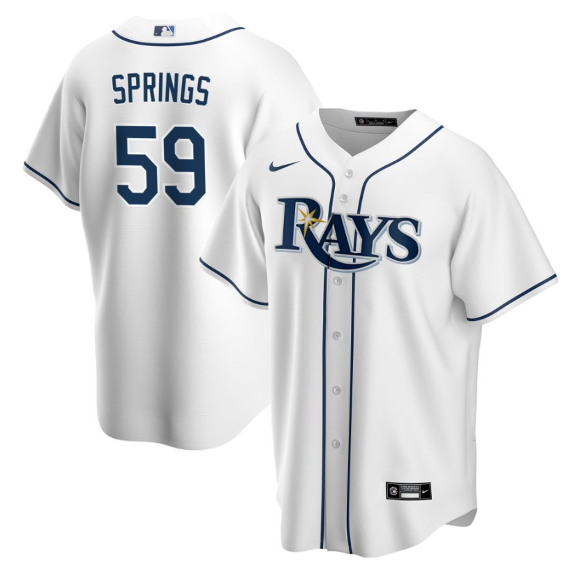 Men's Tampa Bay Rays Springs,Jeffrey - 59 White Home Retired Roster Stitched Baseball Jersey