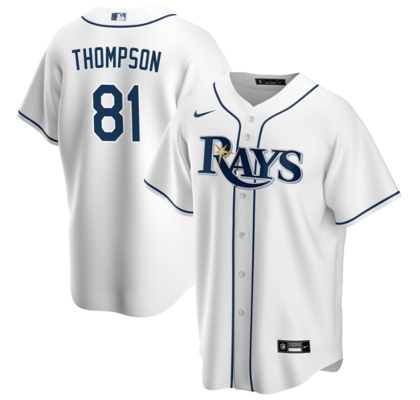 Men's Tampa Bay Rays Thompson,Ryan - 81 White Home Retired Roster Stitched Baseball Jersey