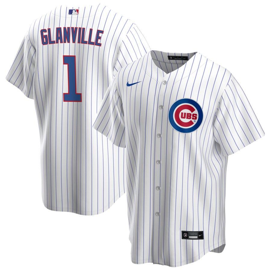 Men's Chicago Cubs White Home Glanville,Doug - 1 Retired Roster Stitched Jersey