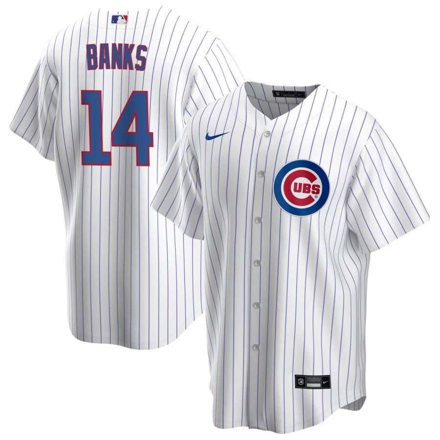 Men's Chicago Cubs White Home Banks,Ernie - 14 Retired Roster Stitched Jersey