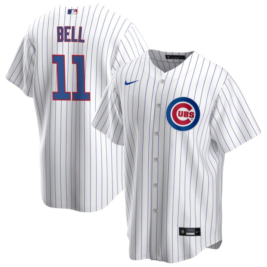 Men's Chicago Cubs White Home Bell,George - 11 Retired Roster Stitched Jersey