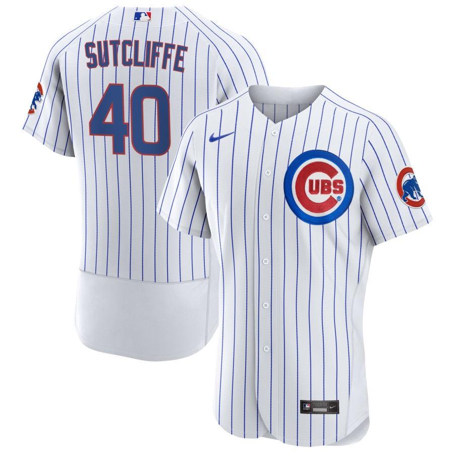 Men's Chicago Cubs White Home Sutcliffe,Rick - 40 Retired Roster Stitched Jersey1