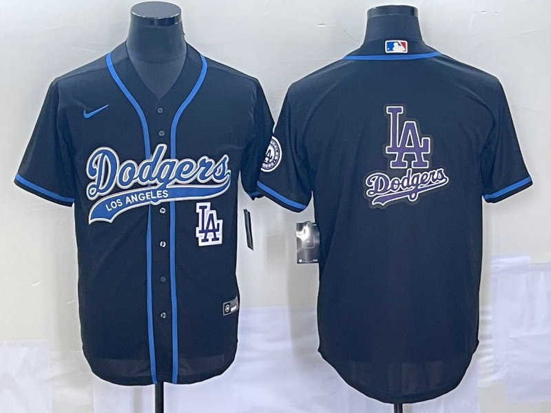 Men's Los Angeles Dodgers Black Team Big Logo With Patch Cool Base Stitched Baseball Jerseys