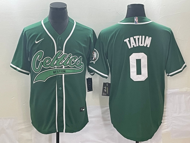 Men's Boston Celtics #0 Jayson Tatum Green With Patch Stitched Baseball Jersey