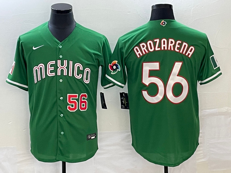 Men's Mexico Baseball #56 Randy Arozarena Number 2023 Green World Classic Stitched Jersey3