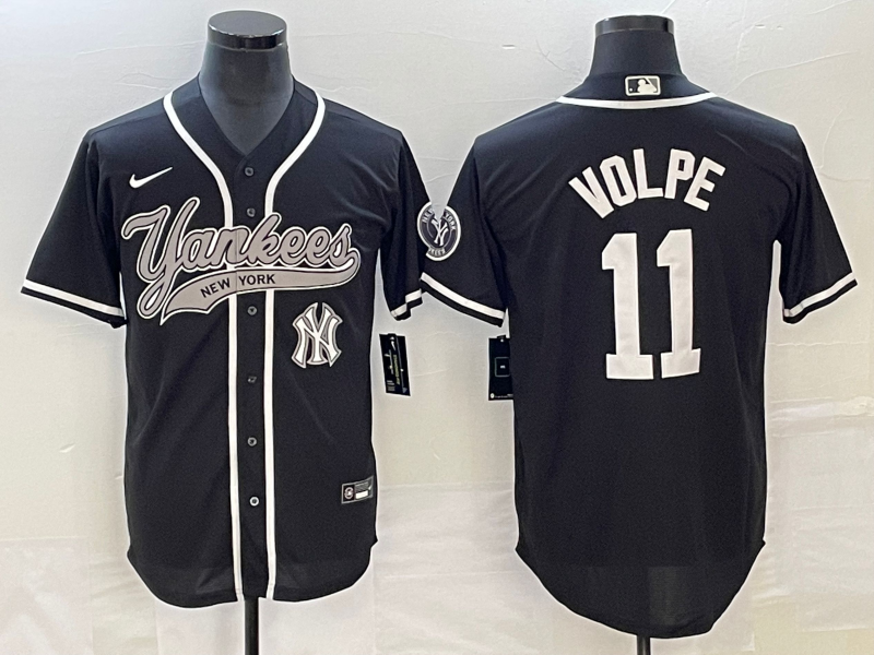 Men's New York Yankees #11 Anthony Volpe Black With Patch Cool Base Stitched Baseball Jersey