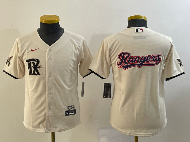 Youth Texas Rangers Big Logo Cream 2023 City Connect Stitched Baseball Jersey