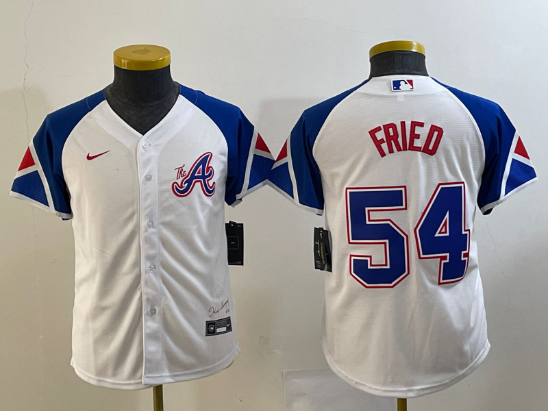 Youth Atlanta Braves #54 Max Fried White 2023 City Connect Cool Base Stitched Jersey