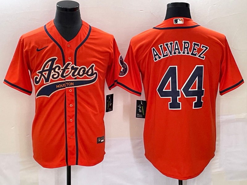 Men's Houston Astros #44 Yordan Alvarez Orange With Patch Cool Base Stitched Baseball Jersey