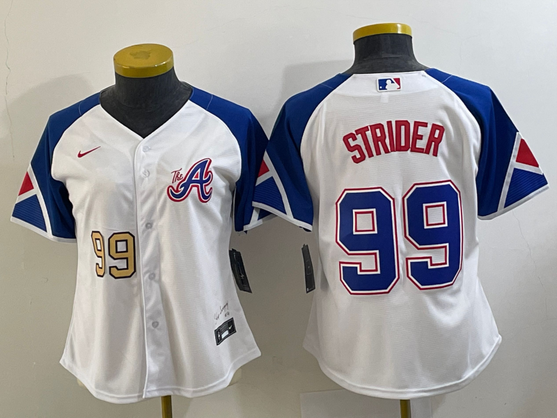 Women's Atlanta Braves #99 Spencer Strider Number White 2023 City Connect Cool Base Stitched Jersey