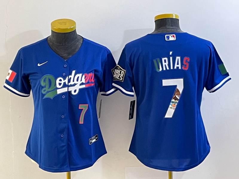 Women's Los Angeles Dodgers #7 Julio Urias Blue 2020 World Series Cool Base Nike Jersey5