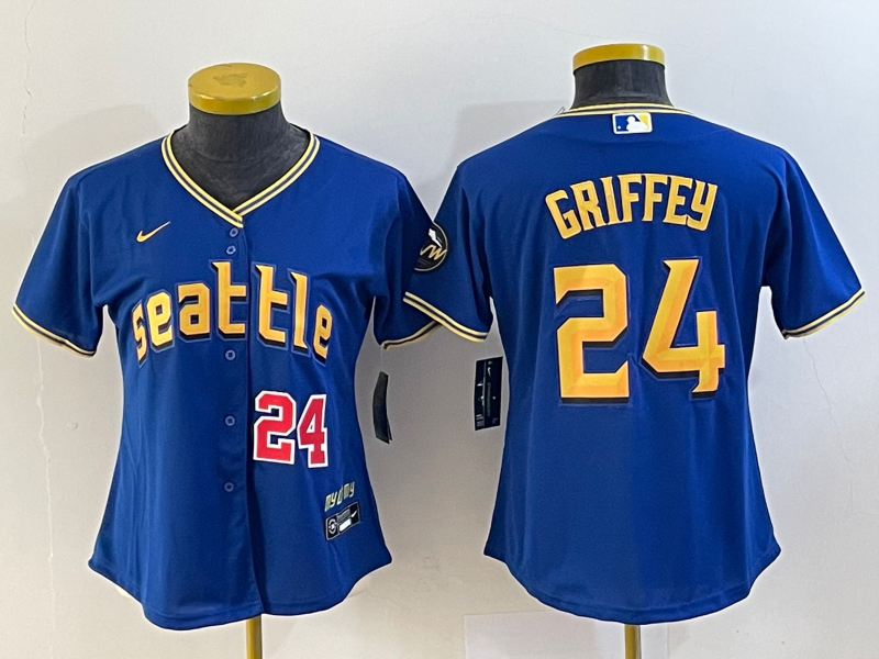 Women's Seattle Mariners #24 Ken Griffey Number Blue 2023 City Connect Cool Base Stitched Jersey