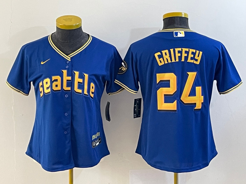 Women's Seattle Mariners #24 Ken Griffey Blue 2023 City Connect Cool Base Stitched Jersey