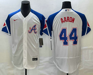 Men's Atlanta Braves #44 Hank Aaron White 2023 City Connect Flex Base Stitched Jersey