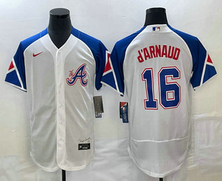 Men's Atlanta Braves #16 Travis dArnaud White 2023 City Connect Flex Base Stitched Jersey