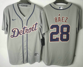 Men's Detroit Tigers #28 Javier Baez Grey Stitched Cool Base Nike Jersey